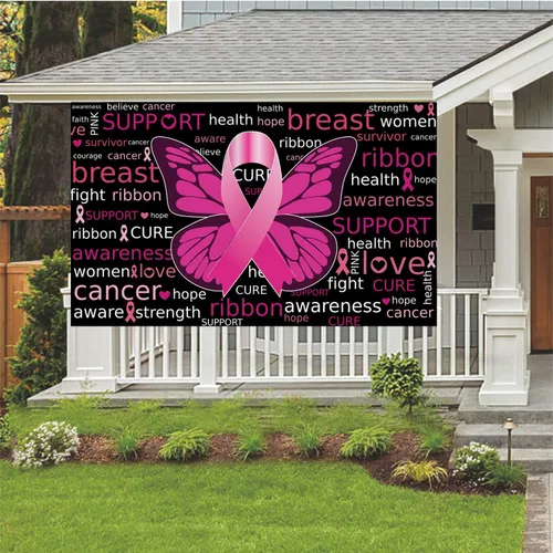 Miniatura 7 de Cartel de fondo de concientización sobre el cáncer de mama con 70.8 x 43.3 pulgadas, pancarta de cinta rosa con texto en inglés "Hope Faith