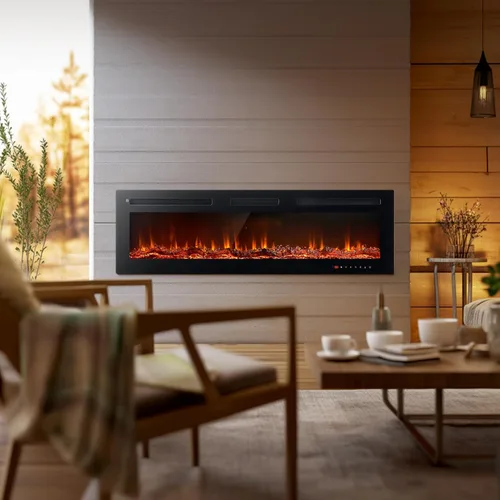 Miniatura 7 de oneinmil - Chimenea eléctrica de 50 pulgadas de ancho para empotrar/montar en pared, chimenea eléctrica con control remoto con temporizador, 12