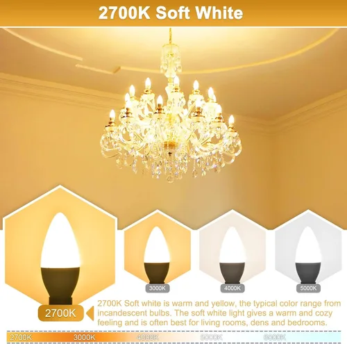 Miniatura 3 de Bombillas LED E12 de Sailstar, equivalentes a 60 W, 500 lúmenes, bombillas de luz para ventilador de techo, blanco suave 2700 K, tipo B, bombilla