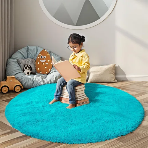Miniatura 23 de Alfombras circulares súper suaves para niñas, castillo de princesa, tienda de campaña de 5 diámetros, alfombras circulares de área para dormitorio