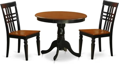 East West Furniture El juego de habitación ANLG3-BCH-W de 3 piezas contiene una mesa de cocina redonda con pedestal y 2 sillas de comedor, 36 x 36
