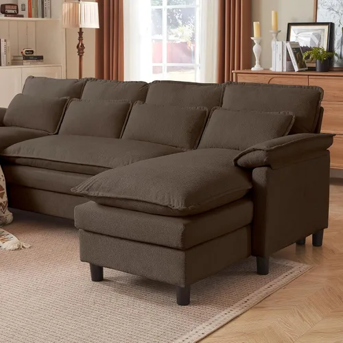 Miniatura 6 de Sofá de nube en forma de U de 104 pulgadas, sofá modular convertible, cómodos sofás con diván doble y reposabrazos para dormir, sofá modular de 4