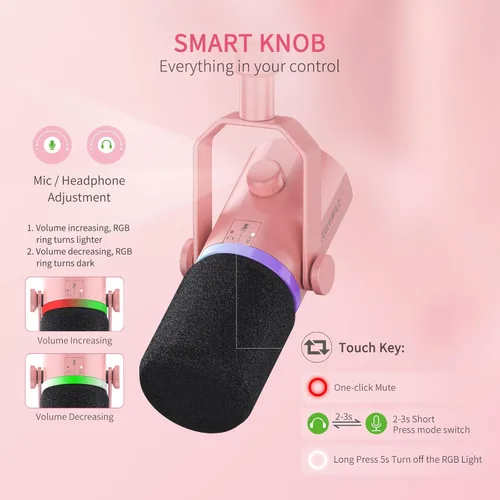 Miniatura 6 de FEELWORLD PM1 XLR - Micrófono dinámico USB con brazo articulado, regalos para grabación de podcasts, computadora PC, juegos, transmisión en vivo