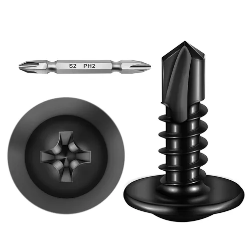 Miniatura 26 de Mywish 200 tornillos autorroscantes negros #10 × 1 pulgada para metal, 410 tornillos de metal negro de óxido de tornillo de acero inoxidable