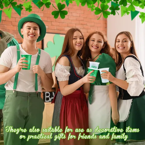 Miniatura 6 de Pickmesh 50 piezas de vasos de plástico para el Día de San Patricio de 16 onzas con diseño de trébol de la suerte, vasos desechables