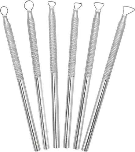 Juego de herramientas de escultura y tallado de arcilla de aluminio de 6 piezas, raspadores plateados para modelado artesanal para cerámica,