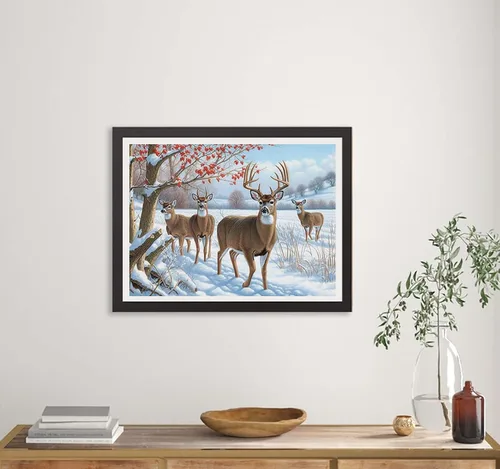 Miniatura 4 de Kaliosy Kits de arte de diamantes 5D para adultos, kits de ciervos por números, pintura de diamantes, arte de nieve, paisaje de nieve, taladro