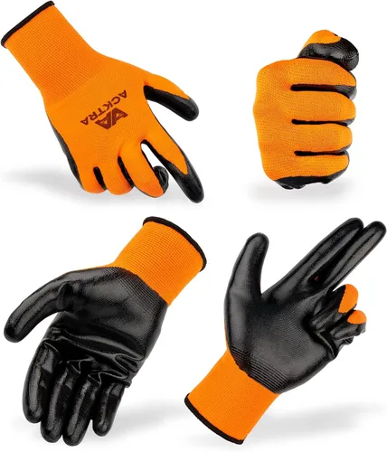 Miniatura 6 de ACKTRA - Guantes de trabajo de seguridad ultrafinos recubiertos de poliuretano, 12 pares, WG002, color negro/negro, talla L
