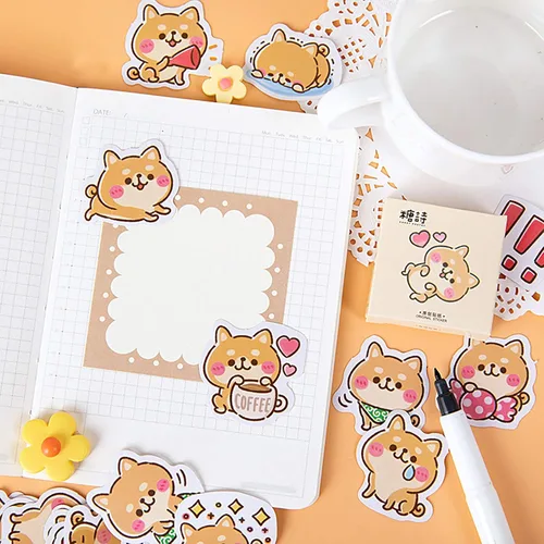 Miniatura 4 de Doraking 45 calcomanías adhesivas de papel adhesivo para perros de Shiba Inu en caja, para planificadores de portátiles, álbumes de recortes, tazas