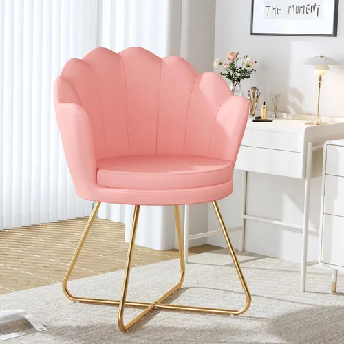 Miniatura 3 de Furniliving Sillas de tocador rosas, silla de maquillaje de terciopelo para dormitorio, silla de escritorio de oficina en casa con patas chapadas