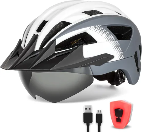 Miniatura 13 de Adult Bike Helmet with Visor and Goggles for Men Women Mountain Road Bicycle Helmet Rechargeable Rear Light Cycling Helmet