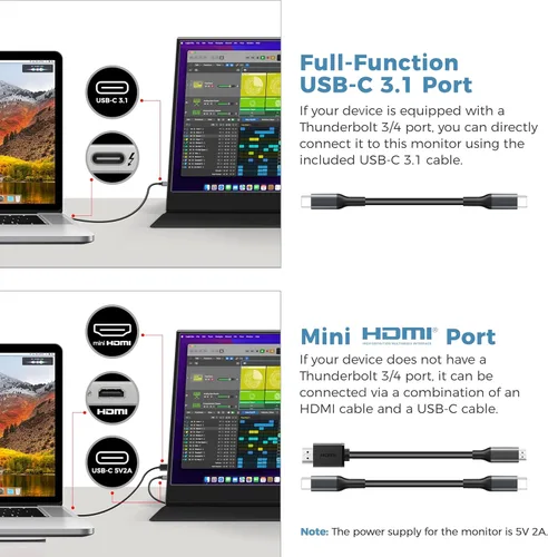 Miniatura 5 de UFYQL Monitor portátil para computadoras portátiles, pantalla IPS FHD 1080P de 15.6 pulgadas, altavoces integrados, USB-C/HDMI, incluye funda