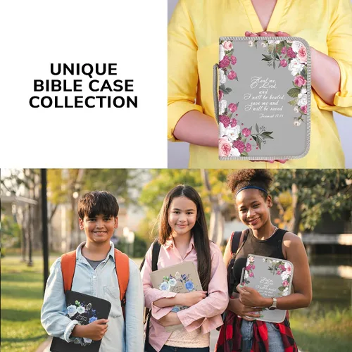 Miniatura 23 de DEHITE Funda para la Biblia para mujer, fundas de tela prémium para la Biblia para niñas, bolsa de transporte para mujer, ranuras para bolígrafos