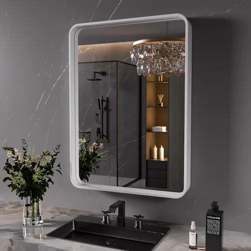 Miniatura 69 de JISOSO - Espejo de baño de 24x36 pulgadas con marco de metal cepillado color níquel, espejo con marco de metal cepillado plateado para pared, espejo