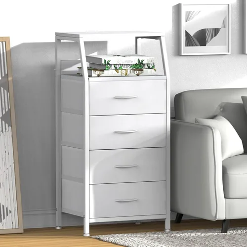 Miniatura 2 de Cómoda con 4 cajones, torre de almacenamiento de tela para dormitorio, cajones de almacenamiento de ropa blanca, organizador vertical de armario