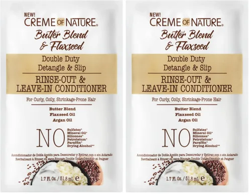 Miniatura 8 de Creme of Nature Acondicionador doble para desenredar y deslizar y enjuagar con mezcla de mantequilla, aceite de linaza y argán, rico en humedad