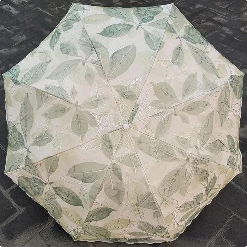 Miniatura 3 de URAWESO Parasol bordado encaje protección UV hoja impresa paraguas plegable para playa, viajes, boda, fiesta, decoración sesión de fotos