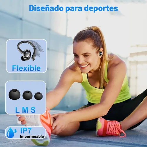 Miniatura 5 de Hupoaf Auriculares Inalámbricos Deportivos, Nuevos Auriculares Bluetooth 5.4 con Ganchos para los Oídos, Auriculares Estéreo de Graves Profundos
