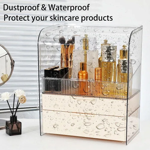 Miniatura 4 de Caja Organizadora de Almacenamiento de Maquillaje Grande, Vitrinas de Cosméticos a Prueba de Polvo y Resistente al Agua, Organizador de Cosméticos