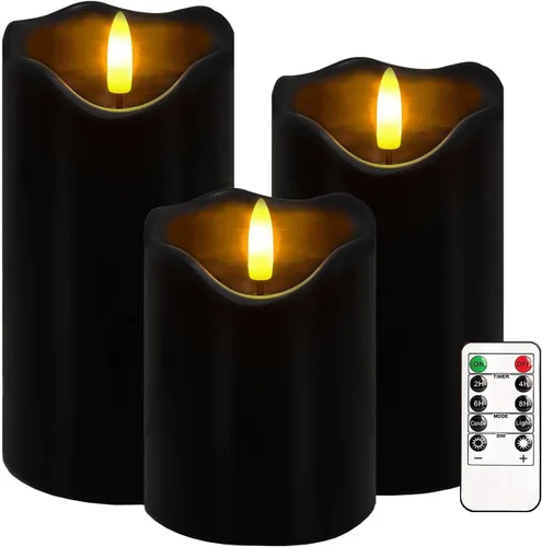 Miniatura 12 de Velas sin llama, juego de 3 velas LED parpadeantes de hoja de arce con control remoto y temporizador, velas LED regulables que funcionan