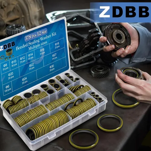 Miniatura 4 de ZDBB Kit de 378 Piezas de Arandelas de Sellado Adheridas en 12 Tamaños, Juego Surtido de Reparación de Juntas de Goma y Metal con Sello AC