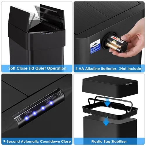Miniatura 6 de Arlopu Basurero automático de 18.5 galones, cubo de basura de acero inoxidable con sensor de movimiento de 70 pulgadas, papelera cepillada sin