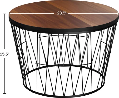 Miniatura 2 de Lavish Home Mesa de centro redonda con base de metal geométrica, muebles pequeños y modernos para sala de estar, mesa de centro de mediados de siglo