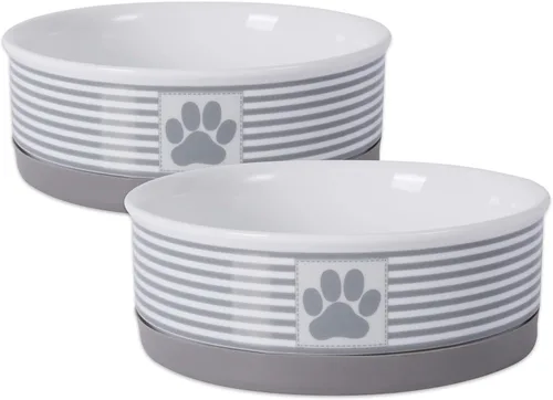 Miniatura 23 de DII Hueso seco Bol mascota de cerámica para comida & agua, con borde de silicona para antideslizante Pequeño, Mediano, Grande Perros y Gatos, L, Gris