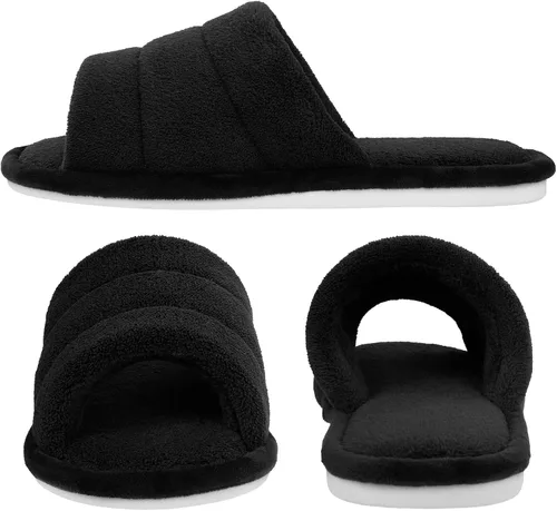 Miniatura 2 de shevalues Pantuflas de tela de rizo con punta abierta para mujer espuma viscoelástica para casa