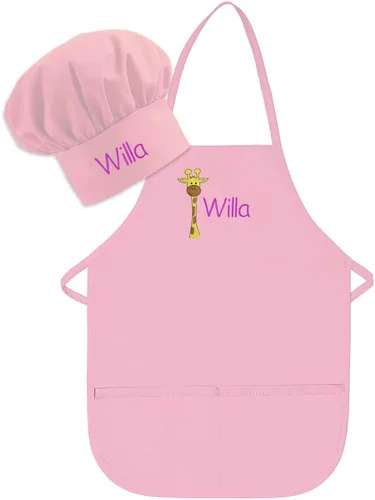 Miniatura 14 de Conjunto de delantal y sombrero personalizado para niños de zoológico, añade tu propio nombre para niños, cocina, horneado
