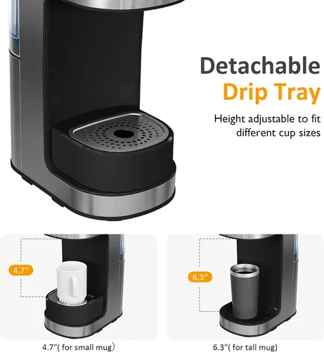 Miniatura 5 de SUNVIVI Cafetera helada y caliente: cafetera de una sola porción con 3 opciones de preparación para cápsulas K, café molido y té, depósito de agua