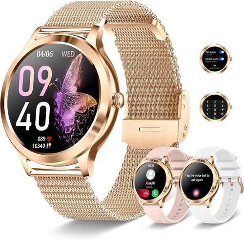 Miniatura 9 de Reloj inteligente para mujer, reloj inteligente Bluetooth para hacer/recibir llamadas con frecuencia cardíaca de 24 horas y monitor de sueño, IP68