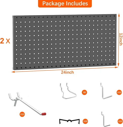 Miniatura 4 de TORACK Organizador de Pared de Tablero Perforado de Metal 24" x 24" o 12" x 48", 70 PIEZAS Tablero Perforado de Almacenamiento de Herramientas