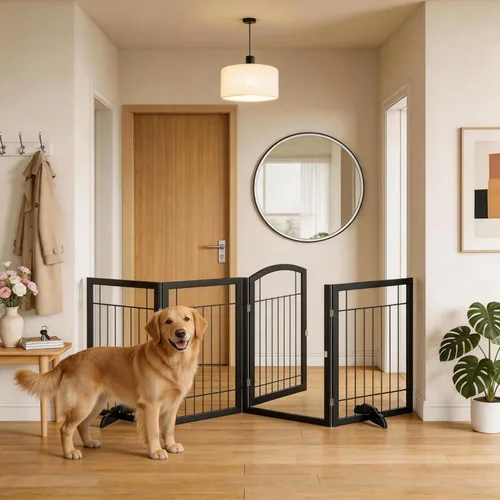 Miniatura 4 de Vantas 96 x 30 in Foldable Metal Dog Gate with Door Walk Through, Black Freestanding Stability, Extra Wide, Walk-Through Easy, Easy Storage, Easy