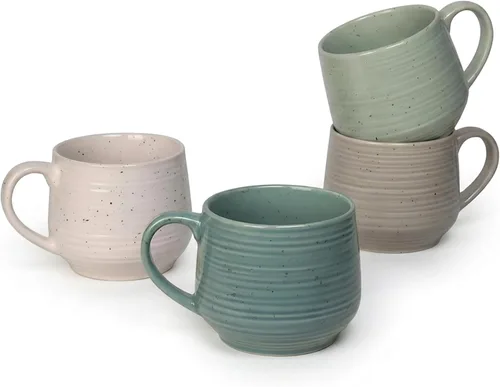 Siterra Artist's Blend - Juego de tazas de cerámica de colores surtidos de 17 onzas (servicio para 4)