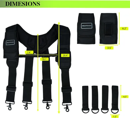 Miniatura 3 de MELOTOUGH Tirantes Magnéticos para Cinturón de Herramientas con Pulsera Magnética de Muñeca para Cinturón de Trabajo Tirantes Acolchados de Negro