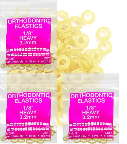 Miniatura 7 de Bandas elásticas de látex ámbar 3 paquetes 300 unidades 3/16pulgadas 4.8mm HEAVY Bandas elásticas intraorales Unimedic Bandas de goma dentales