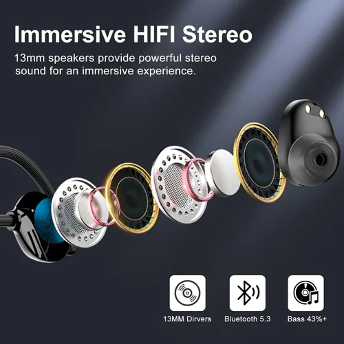 Miniatura 3 de Auriculares inalámbricos para orejas pequeñas, auriculares deportivos estéreo de alta fidelidad Bluetooth 5.3 con ganchos para los oídos, Negro