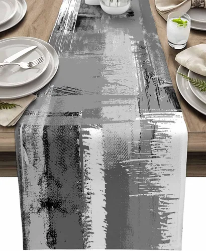 Miniatura 11 de Zigzi - Bufandas de mesa azules, textura de mármol a rayas grises de Zigzi, camino de mesa de comedor, decoración de mesa rectangular lavable