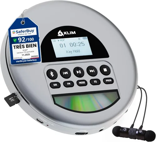 Miniatura 7 de KLIM Nomad - Reproductor de CD portátil con batería de larga duración - con auriculares - Radio FM - Reproductor de CD MP3 portátil compatible