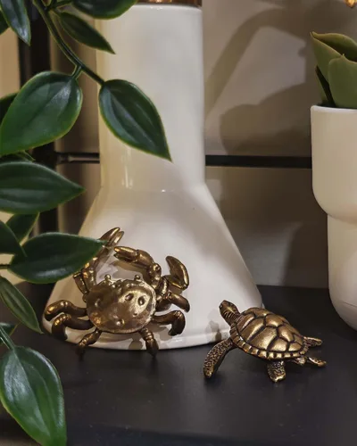 Miniatura 2 de Juego de 2 mini esculturas de tortuga y cangrejo: juego de figuras de latón antiguo, decoración de estantería zen hecha a mano Estatua