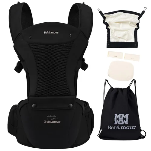 Miniatura 2 de Portabebés Bebamour con asiento de cadera, malla transpirable para todas las posiciones en el asiento de cadera y portabebés de 0 a 36 meses