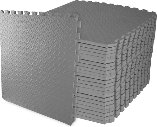 Signature Fitness Esterilla de ejercicio de rompecabezas con azulejos entrelazados de espuma EVA Gris