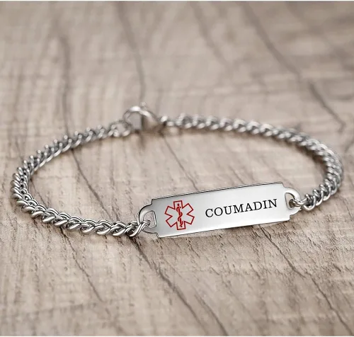 Miniatura 72 de Pulseras de identificación de alerta médica de 6.5 "-8.5" para mujeres, pulseras de emergencia médica de acero inoxidable, grabado gratuito