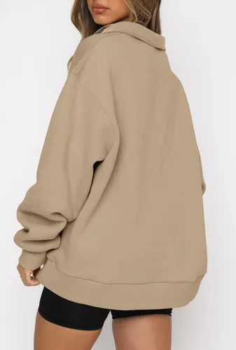 Miniatura 4 de CHICZONE Sudadera de manga larga con cremallera de un cuarto para mujer, sudadera moderna de otoño Y2K con bolsillos