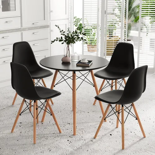 Miniatura 2 de Giantex Juego de mesa de comedor redonda para 2, mesa de cocina de 31.5 pulgadas y sillas con patas de madera maciza, asientos de plástico, marco