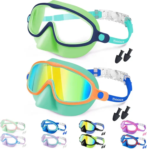 Miniatura 17 de Vvinca Gafas de natación con cubierta para la nariz, paquete de 2 máscaras de buceo de visión amplia, antivaho, UV, sin fugas, gafas de natación