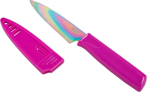 Miniatura 7 de Kuhn Rikon Colori® - Cuchillo de pelar de acero inoxidable japonés de 4 pulgadas, hoja antiadherente, mango ergonómico y funda, color blanco
