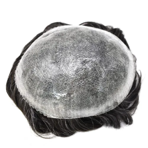 Miniatura 5 de Toupee para hombres pieza de pelo real cabello humano poli piel mens tupé sistema de reemplazo de pelo para hombres sistema de cabello 6x8 110%