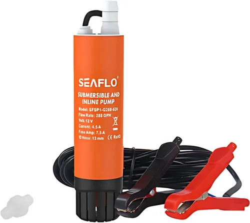 SEAFLO Bomba sumergible en línea de 280 GPH - 12 V, bomba de transferencia portátil para agua de mar diesel/fresca, cabeza de 23 pies, cables de 16